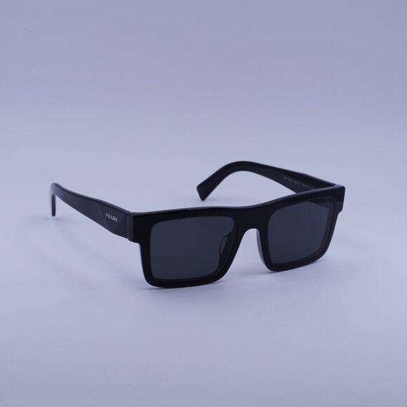 Prada PR19WSF 1AB5S0 Sunglasses Black Rectangle Frame, Dark Grey Lenses - Picture 5 of 11